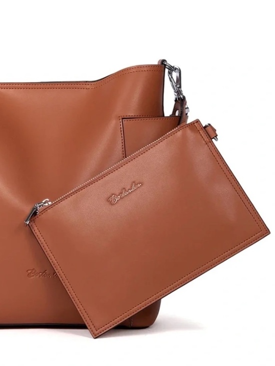Bostanten Handbags - Bostanten Brown genuine leather clutch travel bag with wristlet attachable strap